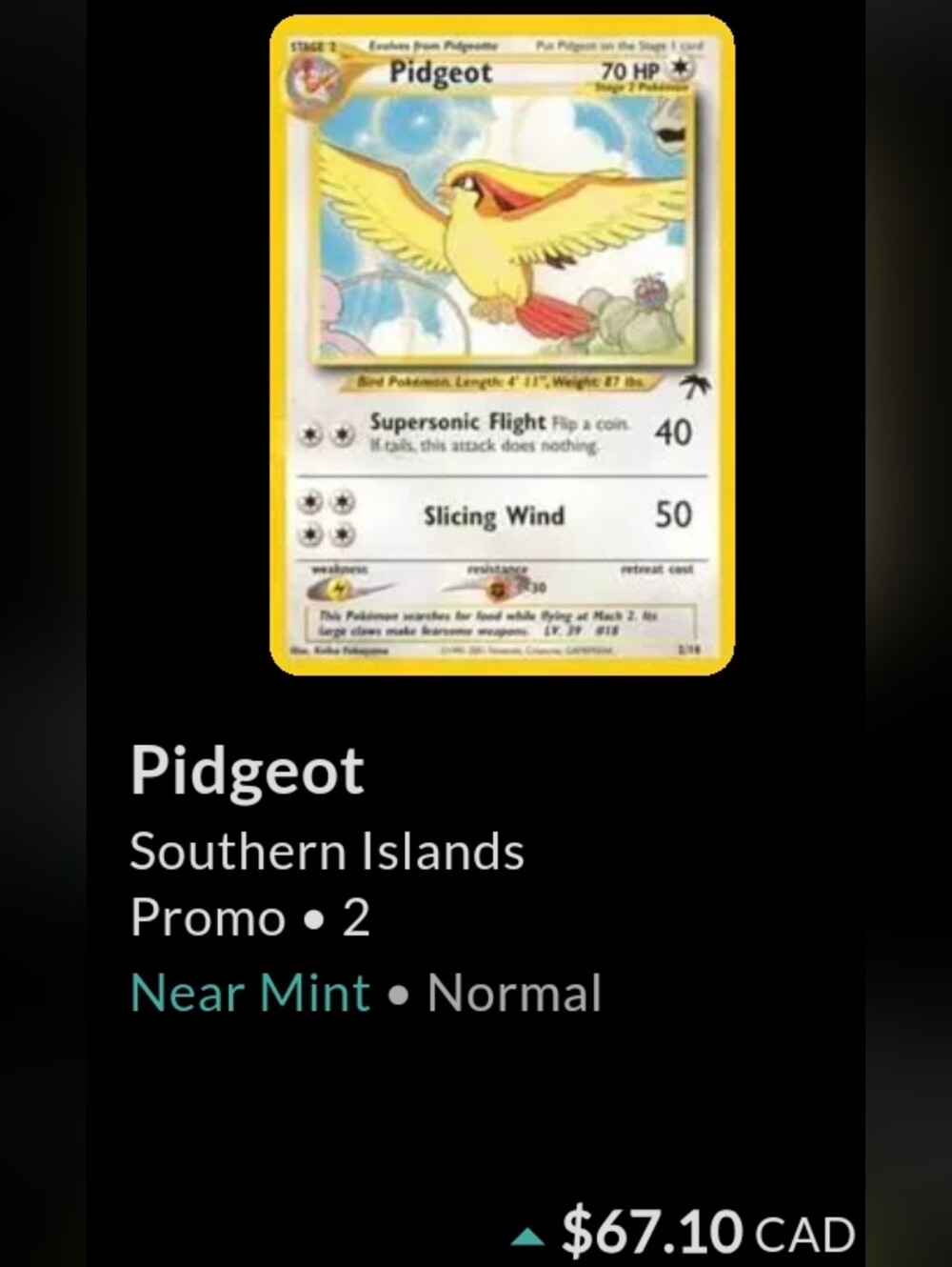 Pokemon Pidgeot Card - Yellow Border - Picture 3 of 3